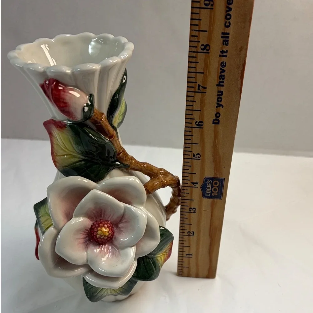 Fitz & Floyd Classics Magnolia Ceramic Vase Handcrafted China White Floral 7.5